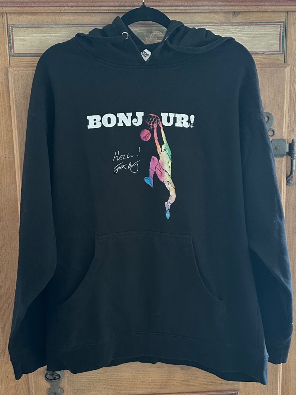 Men's - Black "BONJOUR!" Jack Armstrong Raptors Announcer Hoodie - Size L